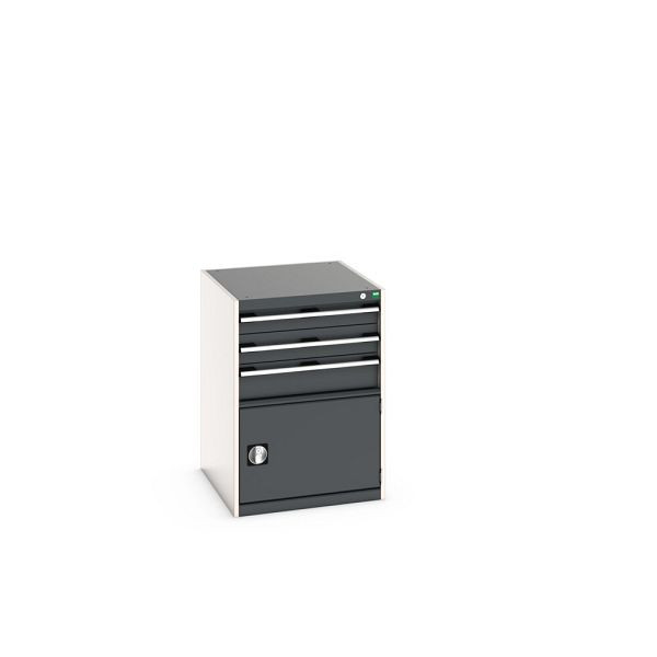 bott cubio Schubladenschrank bestückt, mit 3 Schubladen, Tür, BxTxH: 650x750x900mm, RAL 7035/7016, Anthrazitgrau, 40027104.19V