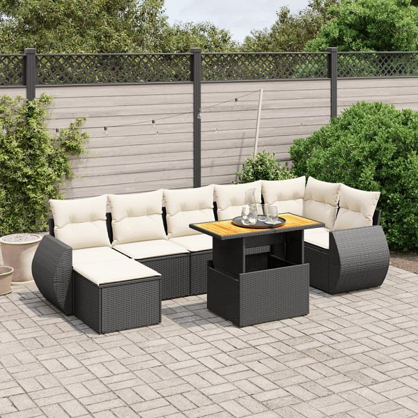 vidaXL 8-tlg. Garten-Sofagarnitur mit Kissen Schwarz Poly Rattan, 3275821