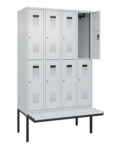 C+P Doppelstock-Spind Evolo PLUS, Bank, 8 Fächer, 2120x1200x815mm, 7035/7035, Zylinderschloss, Sitzfläche Kunststoff, 0493407-40 S10121