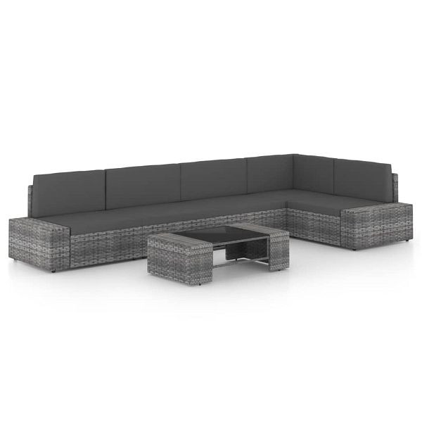 vidaXL 6-teilig Garten-Lounge-Set mit Kissen Grau Poly Rattan, 3067173