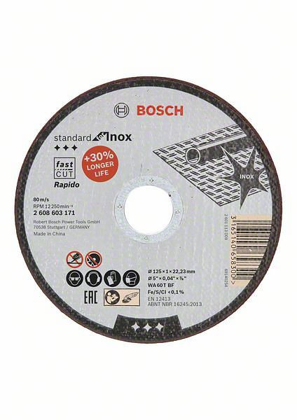 Bosch Trennscheibe gerade Standard for Inox - Rapido WA 60 T BF, 125 mm, 1,0 mm, VE: 25 Stück, 2608603171