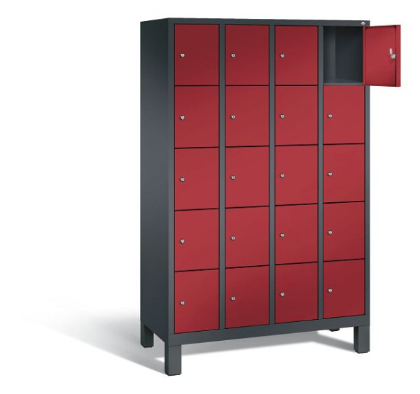 C+P Schließfachschrank Evolo, H1850xB1190xT500mm, Farbe: Schwarzgrau / Rubinrot, 48010-405 S10113