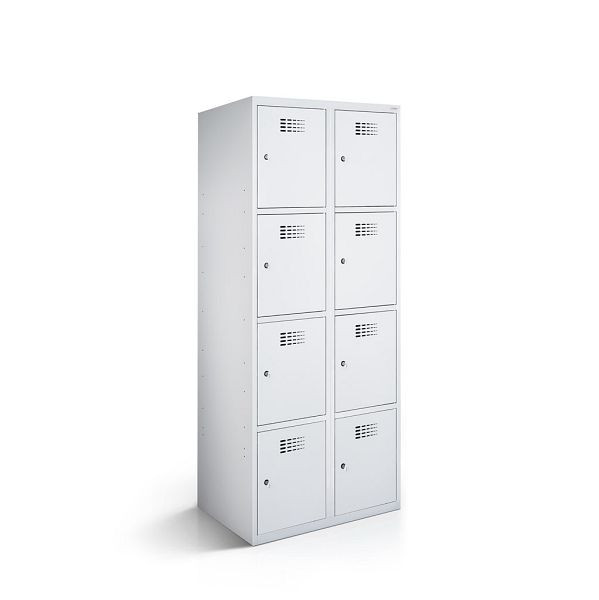 Rotstahl Fächerschrank, 2 Reihen, 4 Fächer/Reihe, Abteilbreite 40 cm, ECO, kurzer Sockel, Lichtgrau, 2110-020400-0801112-7035-7035ECOZYL