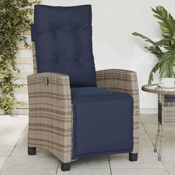 vidaXL Gartensessel mit Fußteil Verstellbar Grau Poly Rattan, 365239