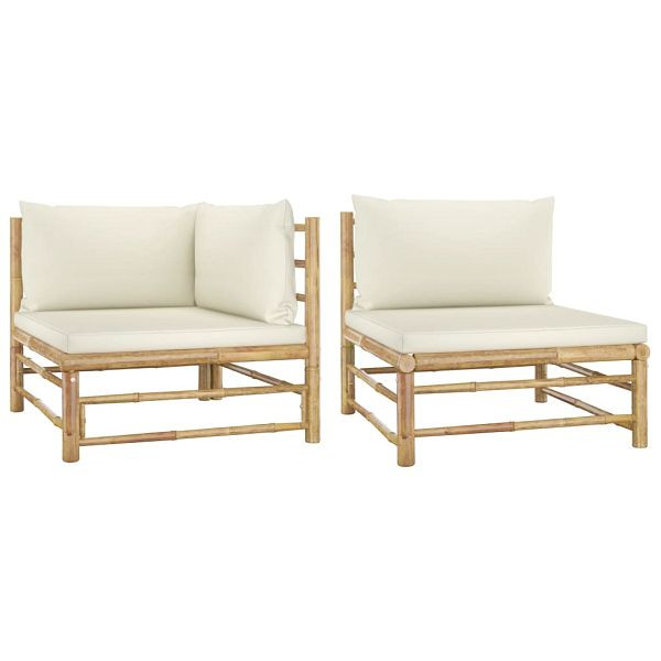 vidaXL 2-teilig Garten-Lounge-Set mit Kissen Cremeweiß Bambus, 313143