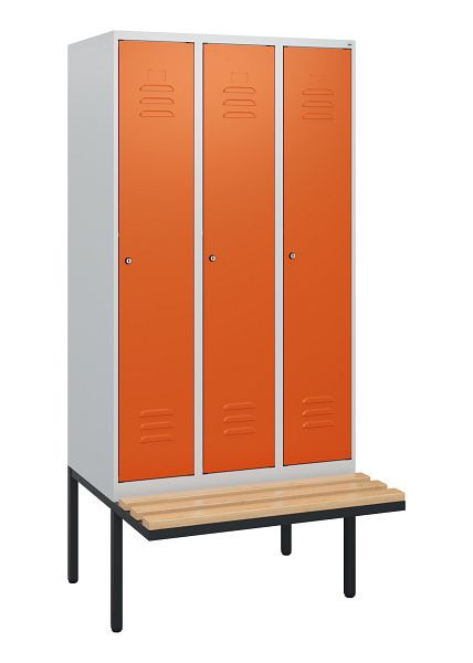 C+P Umkleidespind Classic PLUS, 3 Abteile, 1950x900x815mm, 7035/2004, Zylinderschlösser, Buche-Sitzleisten, 0800405-30 S10062