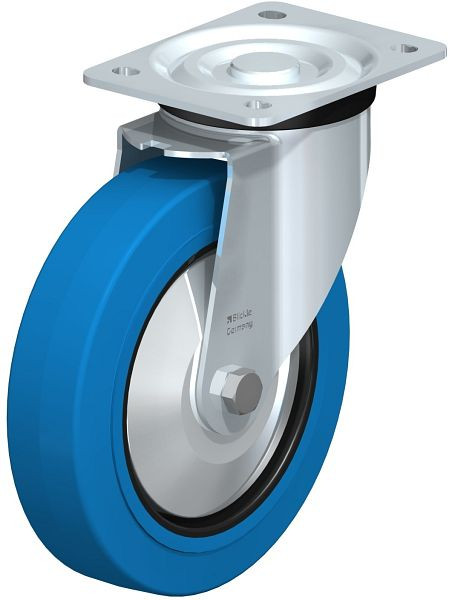 Blickle L-POEV 200R-SB-FA Stahlblech-Lenkrolle, mittelschwere Ausführung, mit Anschraubplatte, Elastik-Vollgummi, Blau, 749391