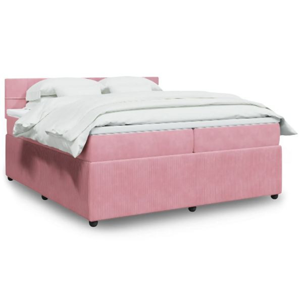vidaXL Boxspringbett mit Matratze Rosa 200x200 cm Samt, 3290135
