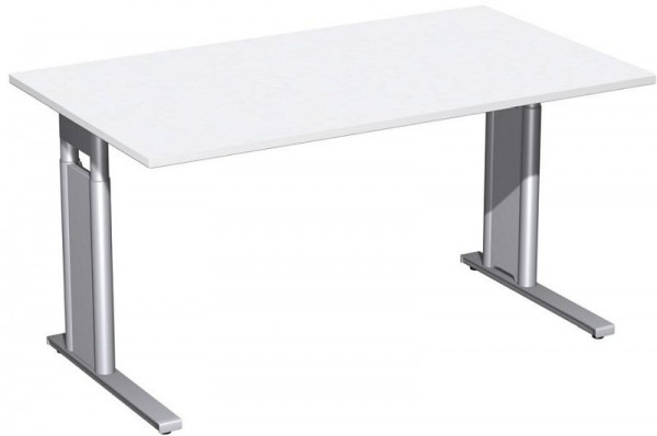 geramöbel Schreibtisch höhenverstellbar, C Fuß Blende optional, 1400x800x680-820, Weiß/Silber, N-647145-WS