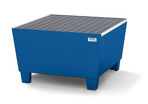 DENIOS Auffangwanne classic-line für 1 Fass, Stahl blau lackiert, Füße und Gitterrost, B 885 mm, 259300
