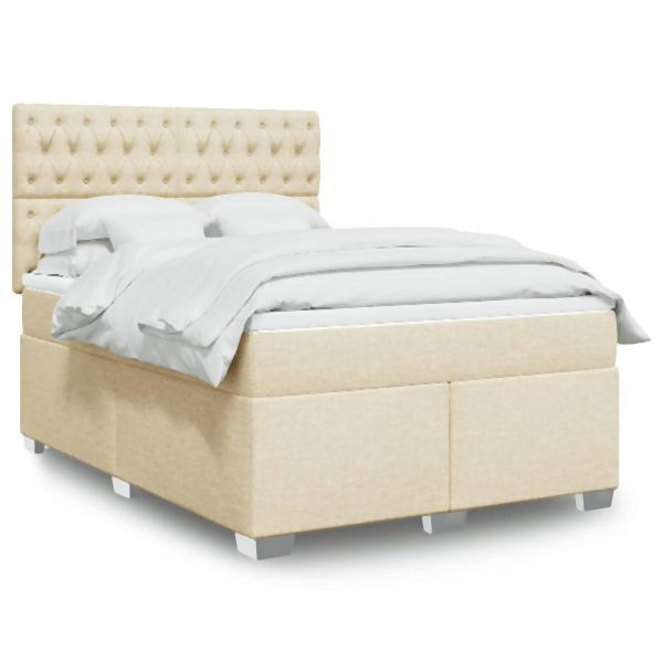 vidaXL Boxspringbett mit Matratze Creme 140x200 cm Stoff, 3290523