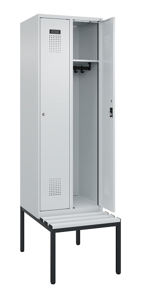 C+P Spind Evolo PLUS, 2 Abteil, 2120x600x815mm, 7035/7035, Zylinderschloss, Material Sitzfläche Kunststoff, Sitzbank, 0490507-20 S10094