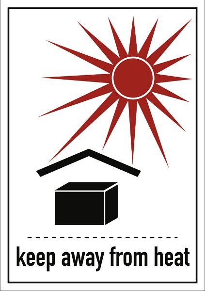 Moedel Gefahrzettel Vor Hitze schützen (keep away from heat), Folie, 74x105 mm, 66122