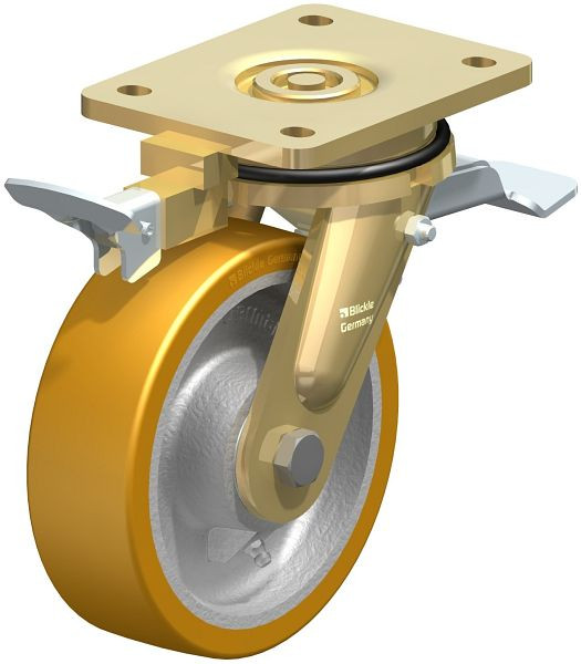 Blickle LS-GTH 160K-ST-RI4 Stahlgeschweißte Schwerlast-Lenkrolle, schwere Drehkranz-Ausführung mit Feststeller, Blickle Extrathane®, Hellbraun, 719518