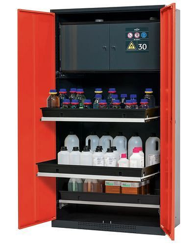 asecos Chemikalienschrank Systema-Plus-T, anthrazit, rot, Sicherheitsbox, Tablarauszüge, Typ CS-30, 218473