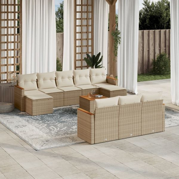 vidaXL 11-teilig Garten-Sofagarnitur mit Kissen Beige Poly Rattan, 3258824