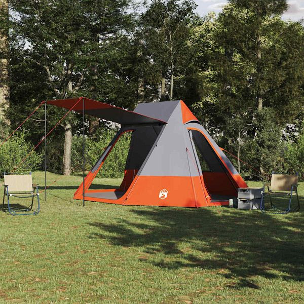 vidaXL Campingzelt Grau und Orange 482 x 360 x 227 cm Polyester, 42001189