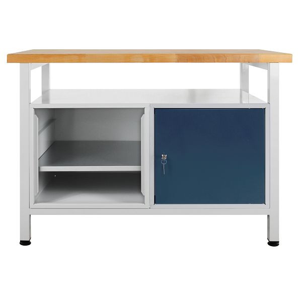 ADB Werkbank Tür + Regalteil und Ablage, Maße: 1200x600x840mm (BxTxH), Farbe Werktisch: grau, RAL 7035, Farbe Tür: Anthrazitgrau, RAL 7016, 42939