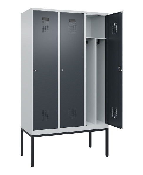 C+P Spind Evolo PLUS, Gestell, 3 Abteile, 2120x1200x500mm, 7035/7016, Verschluss Zylinderschloss, 0490307-32F S10039