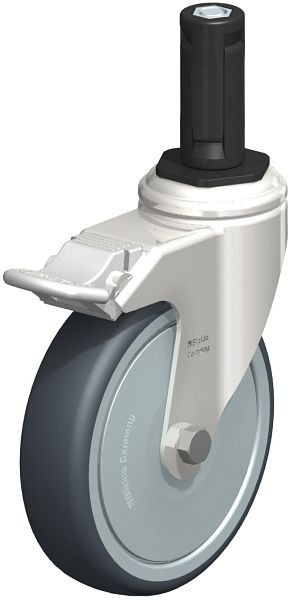 Blickle LKRXA-TPA 126KD-11-FI-FK-EXR13 Edelstahl-Apparate-Lenkrolle mit Expander & Feststeller, Thermoplastisches Gummi-Elastomer, Grau, 853200