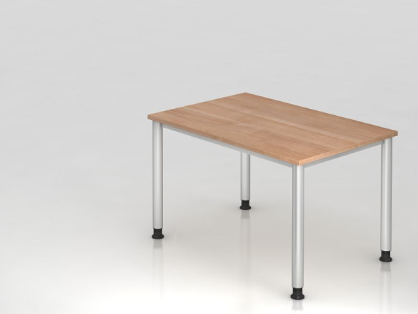 Hammerbacher Schreibtisch 4 Fuß rund 120x80cm Nussbaum/Silber, Rechteckform, VHS12/N/S