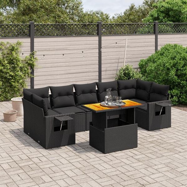 vidaXL 8-teilig Garten-Sofagarnitur mit Kissen Schwarz Poly Rattan, 3271664