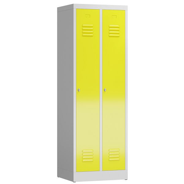 Lüllmann ClassiX Garderobenschrank, 2 Abteile, 1800 x 590 x 500 mm, lichtgrau/zinkgelb, X-510126