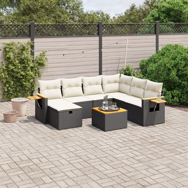 vidaXL 8-teilig Garten-Sofagarnitur mit Kissen Schwarz Poly Rattan, 3265550