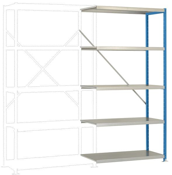 Manuflex Mittelschweres Fachboden-Steckregal Anbauregal mit 5 Stahlböden, HxBxT = 2000 x 1000 x 600 mm, lichtblau, RP1120.5012