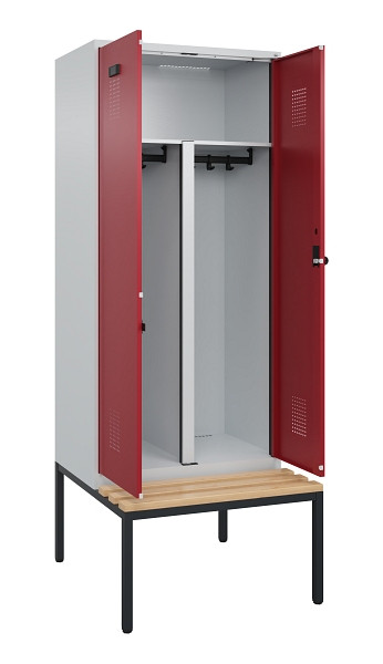 C+P PSA Doppel-Spind Evolo PLUS, Bank, 2 Abteile, 2120x800x815mm, 7035/3003, Drehriegel, Sitzfläche Buche-Hartholz, Sitzbank, 0490527-22P S10004