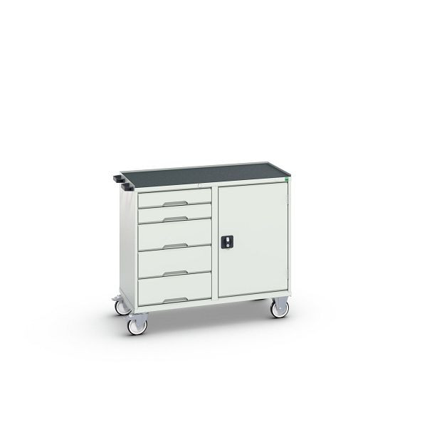 bott verso Montagewagen, mit 5 Schubladen, Tür und Abrollrand, BxTxH: 1050 x 550 x 965 mm, Lichtgrau / Lichtgrau, 16927122.16