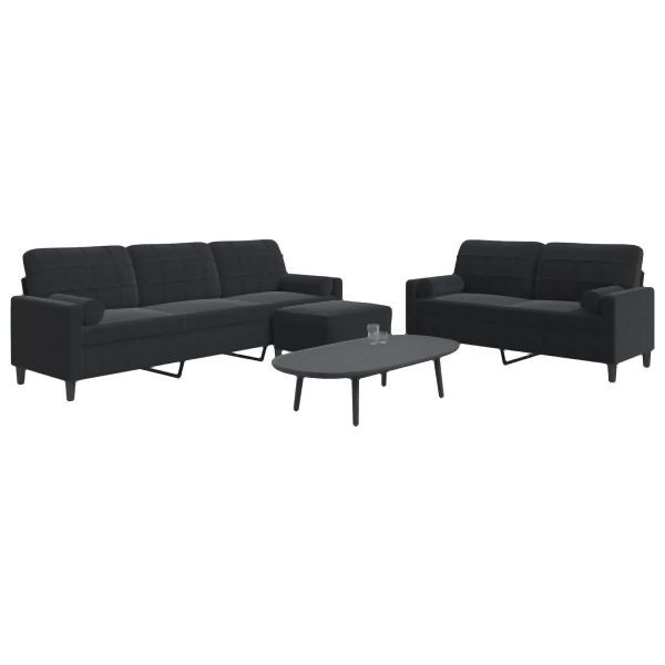 vidaXL 3-teilig Sofagarnitur mit Kissen und Nackenrollen Schwarz Samt, 3278506