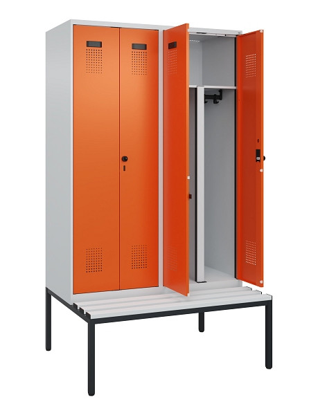 C+P PSA Doppel-Spind Evolo PLUS, Bank, 4 Abteile, 2120x1200x815mm, 7035/2004, Drehriegel, Sitzfläche Kunststoff, Sitzbank, 0490527-40P S10056