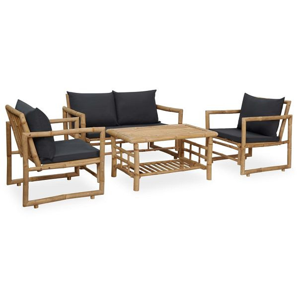 vidaXL 4-teilig Garten-Lounge-Set mit Auflagen Bambus, 315601