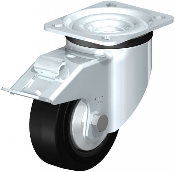 Blickle LK-POEV 100XR-1-FI-FA Stahlblech-Lenkrolle, schwere Ausführung, mit Anschraubplatte & Feststeller, Elastik-Vollgummi, Schwarz, 850929