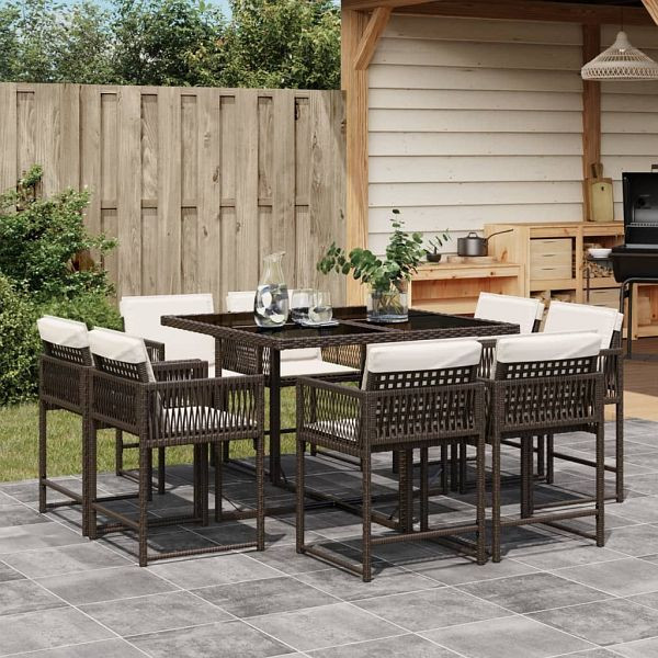 vidaXL 9-teilig Garten-Essgruppe mit Kissen Braun Poly Rattan, 3211557