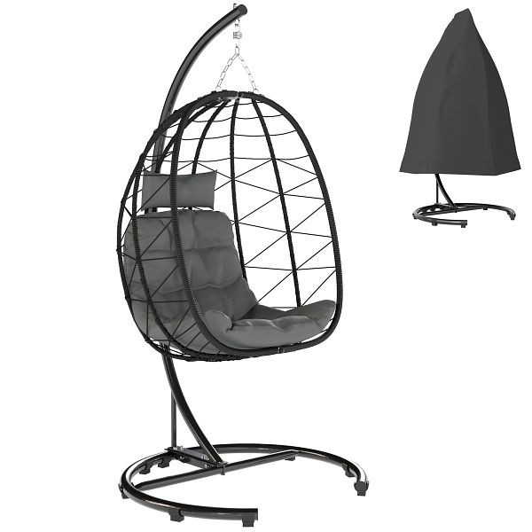 Outsunny Hängesessel Outdoor Hängesessel Egg Chair, wetterbeständig, inkl. Polster, 102 cm x 102 cm x 195 cm, Dunkelgrau, 867-210V00BK