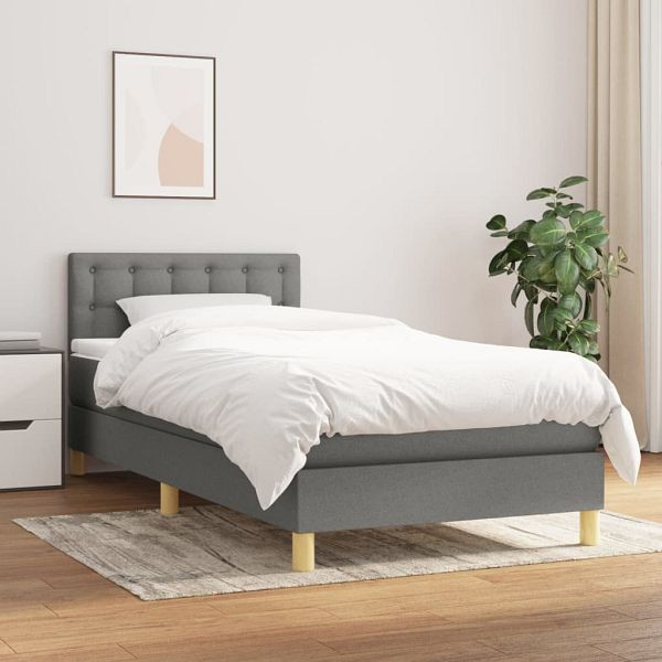 vidaXL Boxspringbett mit Matratze Dunkelgrau 90x200 cm Stoff, 3140906