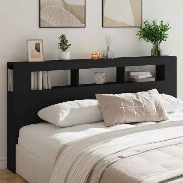 vidaXL LED-Kopfteil Schwarz 200x18,5x103,5 cm Holzwerkstoff, 837366