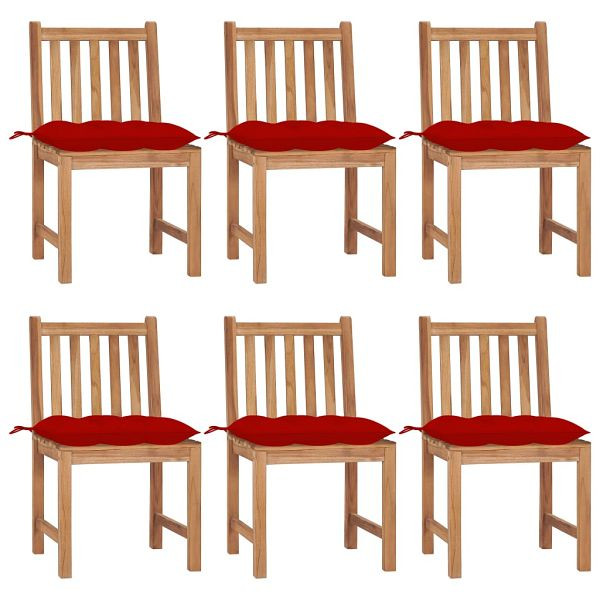 vidaXL Gartenstühle 6 Stück mit Kissen Massivholz Teak, 3073136