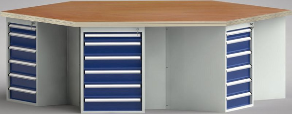 KLW Standard-Werkbank in Sechseckform mit Buchen-Multiplexplatte in 6-Eck-Form 2338 x 2700 x 40 mm L x B x S, WS620N-1350M40-E8011