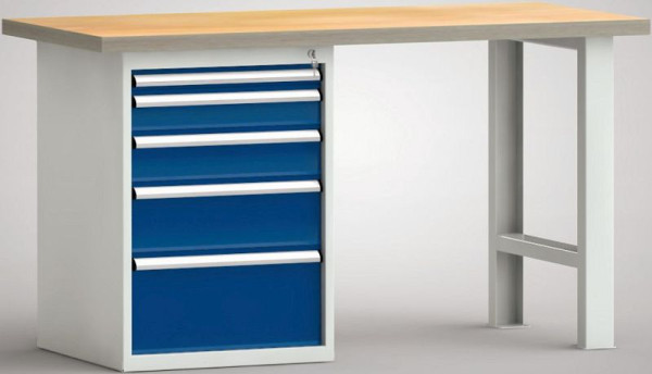 KLW Standard-Werkbank, 1500 x 700 x 840 mm, mit Buchen-Multiplexplatte, links: 50EA/100EA/125EA/175EA/250EA, rechts: U-Hut-Fußelement, WS515N-1500M40-E0805