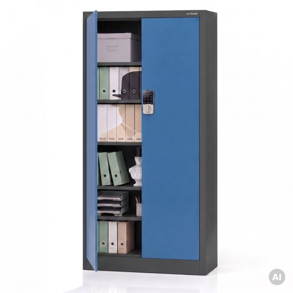 Jan Nowak Metall-Büroschrank mit Zahlenschloss, Anthrazit-Blau, 900x1850x400 mm, DANIEL, 2276