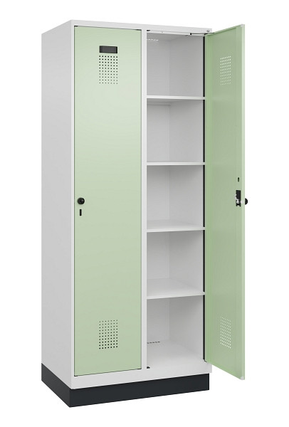 C+P Wäsche-Spind Evolo PLUS, mit Sockel, 2 Abteile, 1950x800x500mm, 9016/6019, Verschluss Drehriegel, Ablageböden 8, 049020-22B S10019