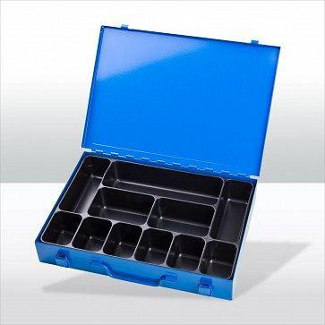 ADB Werkzeugkofferset mit 11-fach Einteiler, Außenmaße Koffer LxBxH: 33, 5x24x5 cm, Farbe: blau, RAL 5015, 88603