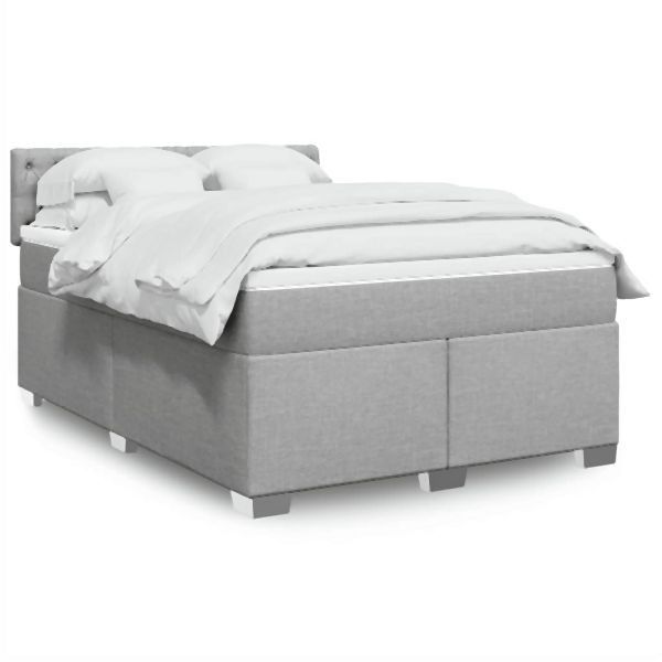 vidaXL Boxspringbett mit Matratze Hellgrau 160x200 cm Stoff, 3285946