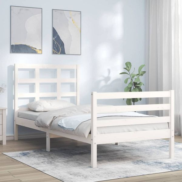 vidaXL Massivholzbett mit Kopfteil Weiß 100x200 cm, 3193977