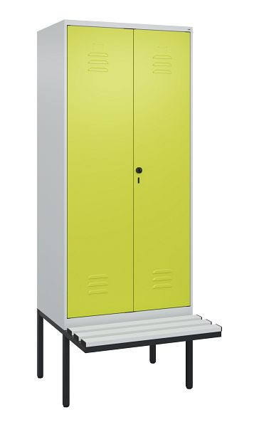 C+P Umkleidespind Classic PLUS SW, 2 Abteile, 2120x800x815mm, 7035/0024, Drehriegel, Untergestell & Sitzfläche, 0800427-22 S10040