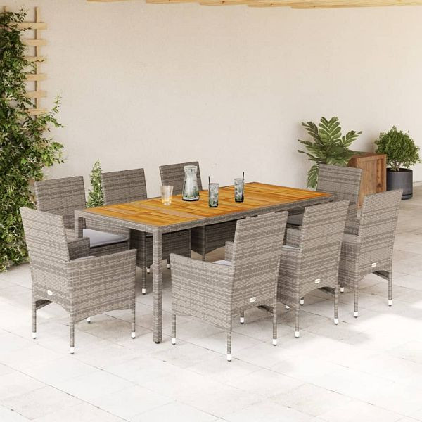 vidaXL 9-teilig Garten-Essgruppe mit Kissen Grau Poly Rattan Akazie, 3278680