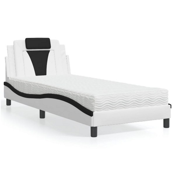 vidaXL Bett mit Matratze Weiß und Schwarz 90x190 cm Kunstleder, 3208767